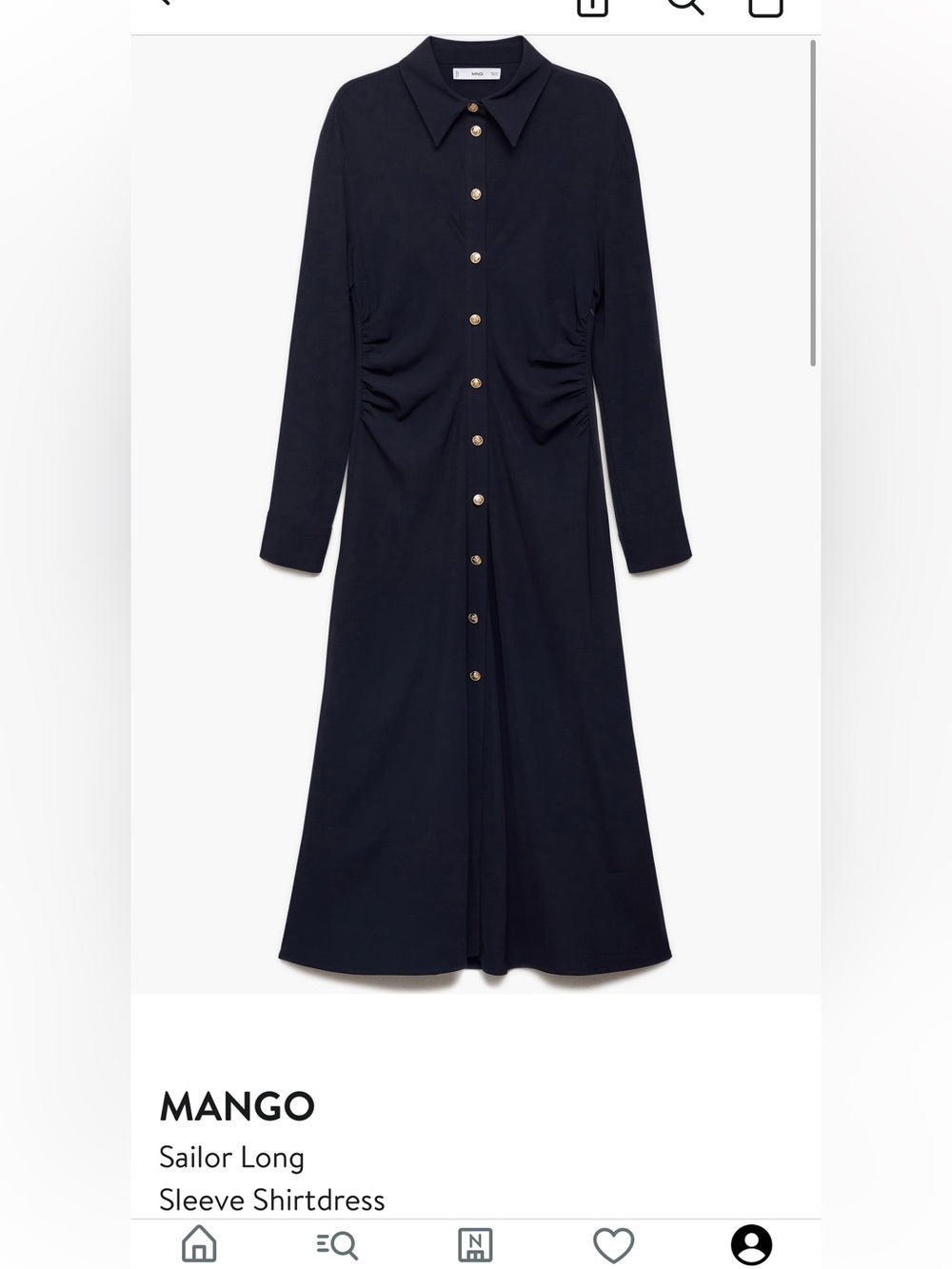 Mango Navy Long-Sleeve Button-Front Shirt Dress